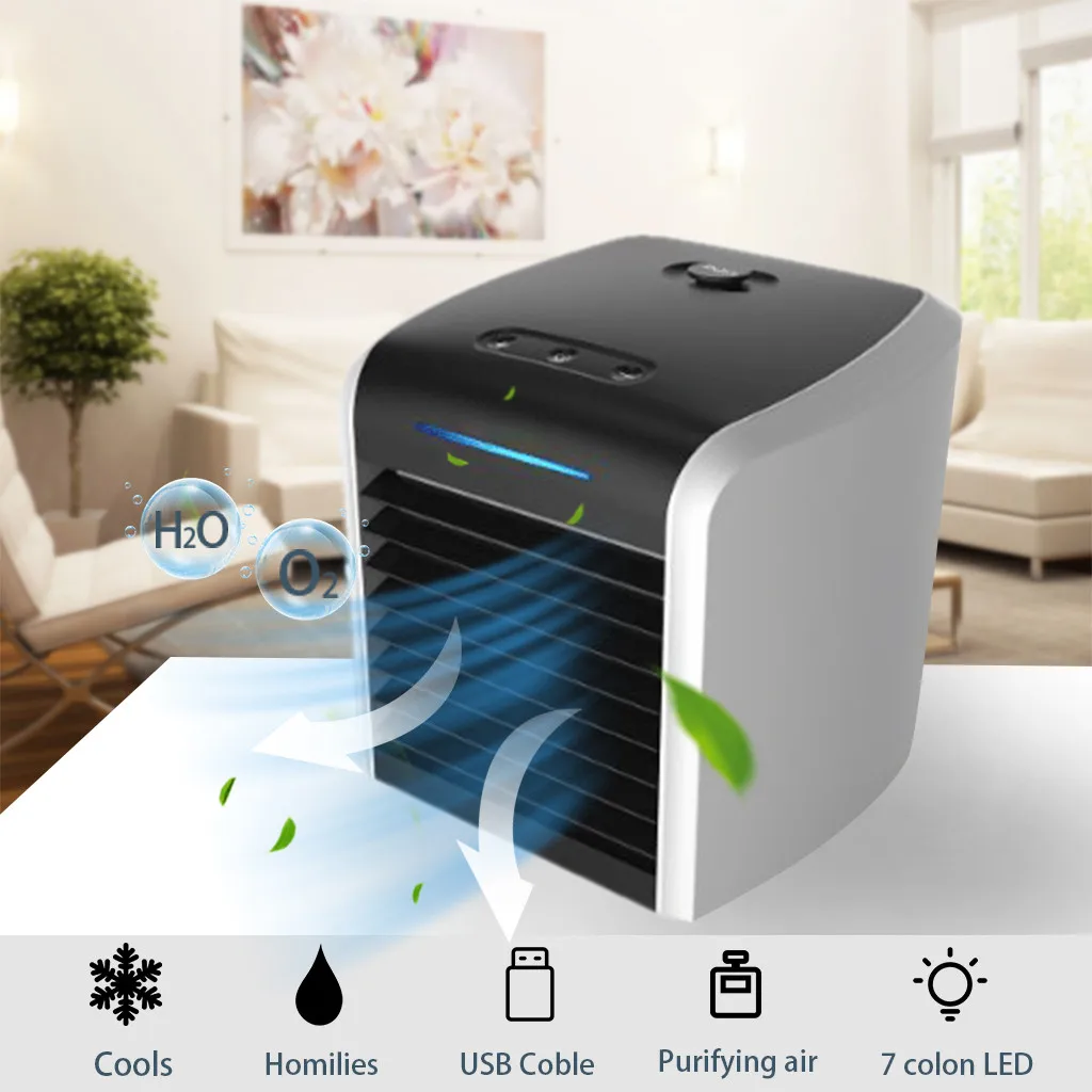 

Portable Air Conditioner Portable LED Air Cooler Summer Space Cooling Fan with 7 Colors Light Air Cooling Purifier fan 511#2