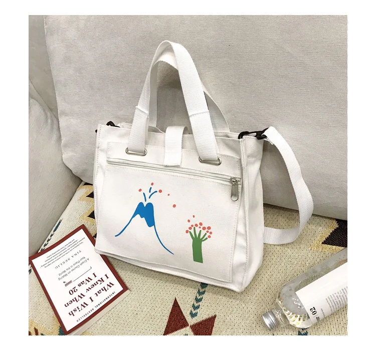 Two tide 2019 autumn shoulderbags Hasp zipper totes handbag bags canvas animal school big capacity fastener white japan | Багаж и сумки