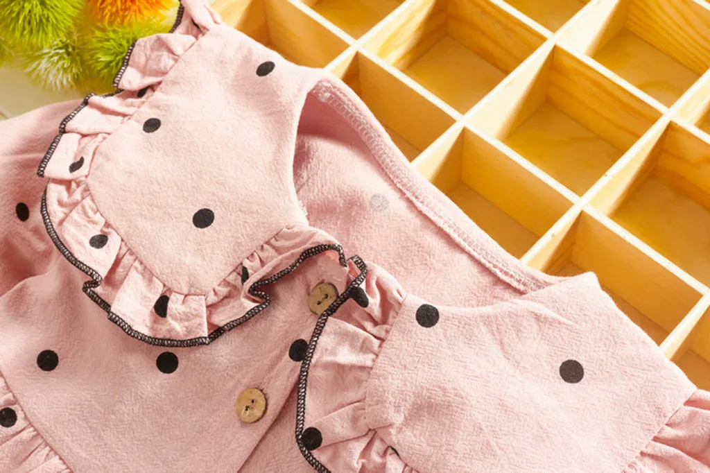 Детское платье в горошек с круглым воротником и длинным рукавом | Детская одежда