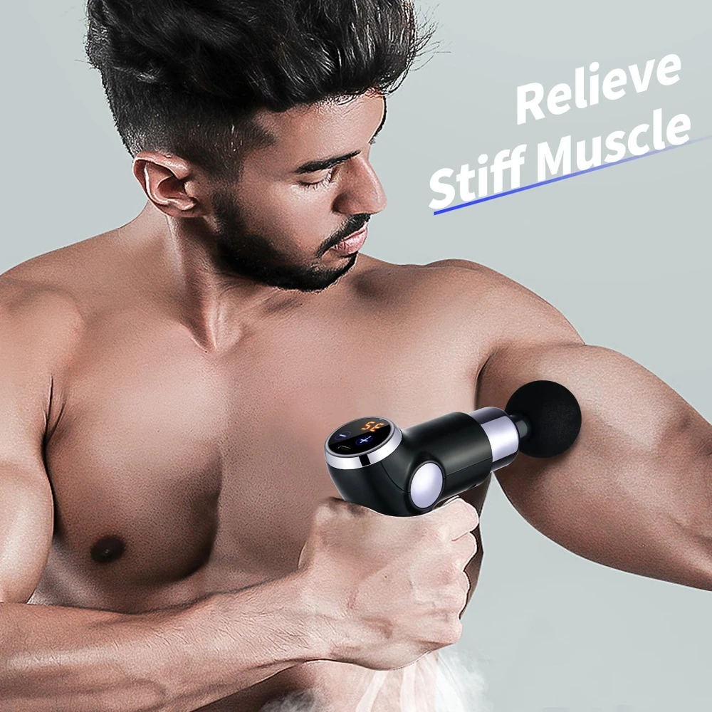 Мини массажер Fascial Gun с 32-скоростным ЖК-сенсорным экраном глубокая ткань ударная