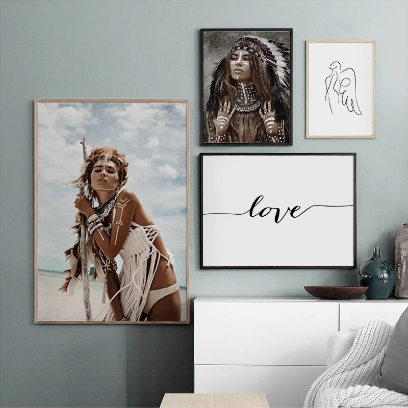 

Indian Woman Wall Art Canvas Painting Love Print Nordic Poster Scenery Picture Cuadros Wall Pictures For Living Room Unframed