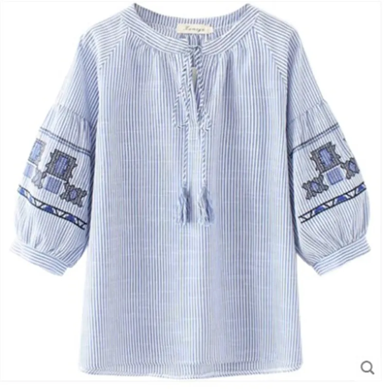 Блузка женская с вышивкой и кисточками в полоску|blouses plus|shirt blousewomen tops |
