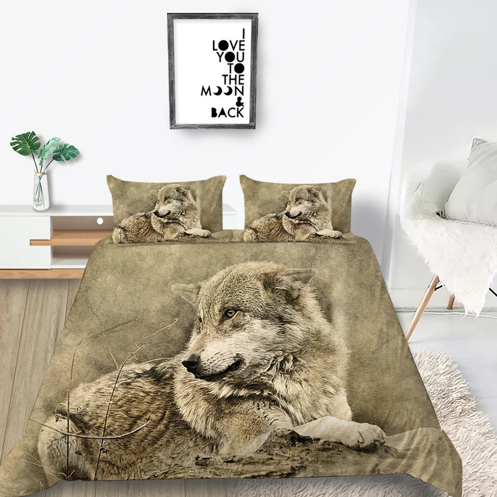 Комплект постельного белья Moon Night Wolf Модный мягкий Фэнтезийный с пододеяльником