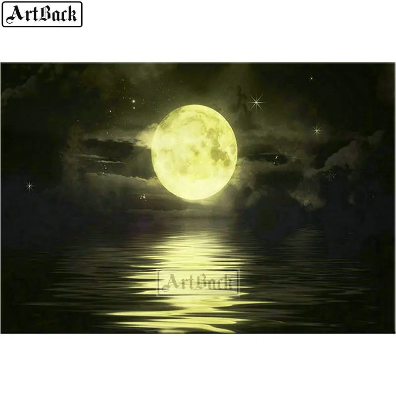 

ArtBack Full Square Diamond Painting Moon Landscape 5d Diy Diamond Mosaic Cross Stitch Diamond Embroidery Crafts Stickers