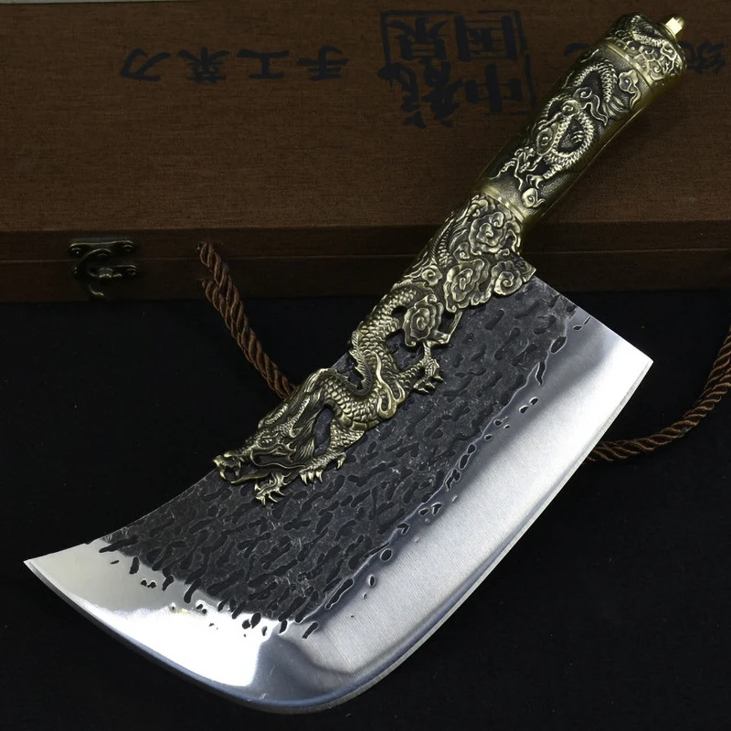 Longquan 9-дюймовый китайский нож медный быстрокованый стальной кухонный резак