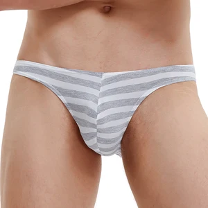 Трусы-бикини мужские в полоску, пикантное нижнее белье, хлопковые трусы-джоки, трусы для геев