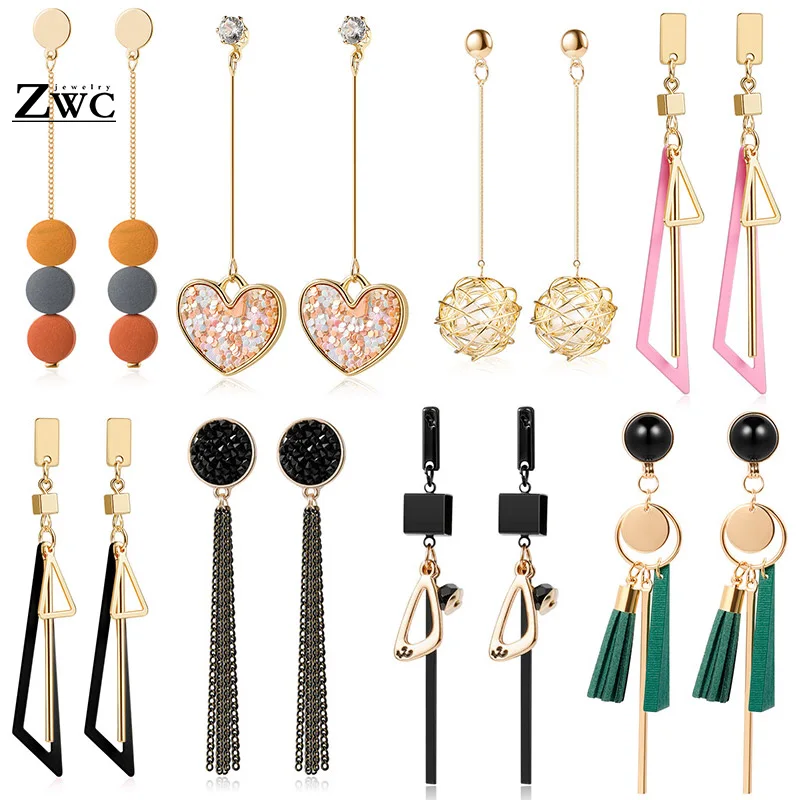 Женские Висячие серьги ZWC длинные геометрические в Корейском стиле подарок для