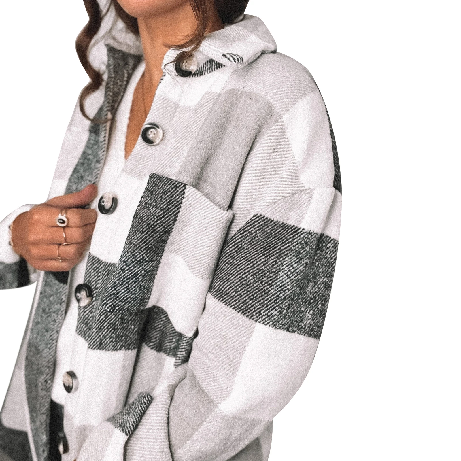 

Womens Casual Loose Long-sleeved Shirt Plaid Autumn Fashion Stitching Lapel Single-breasted Boho Blouses Vintage Female Tops