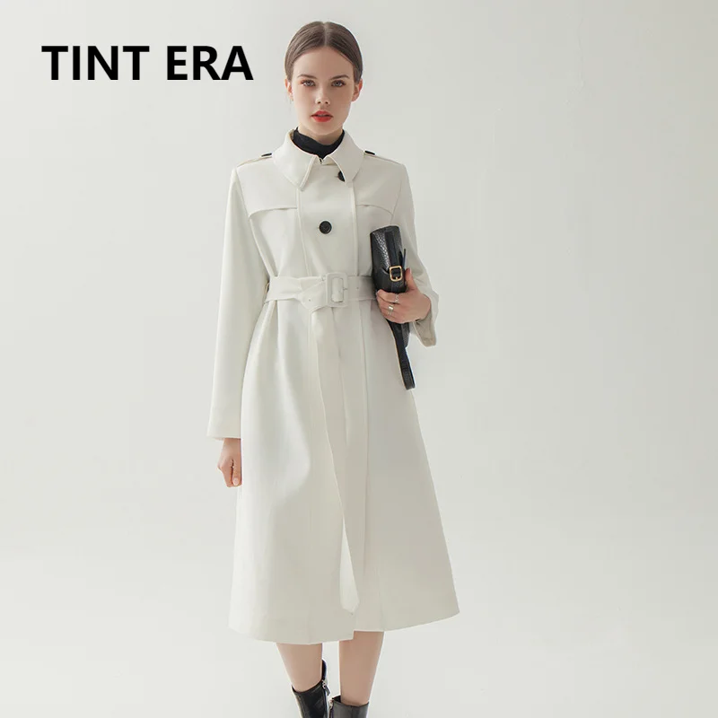 

TINT ERA 2021 Spring New Single-breasted Mid-length Waist Thin Windbreaker Jacket Women Long Trench Coat For Moda Mujer