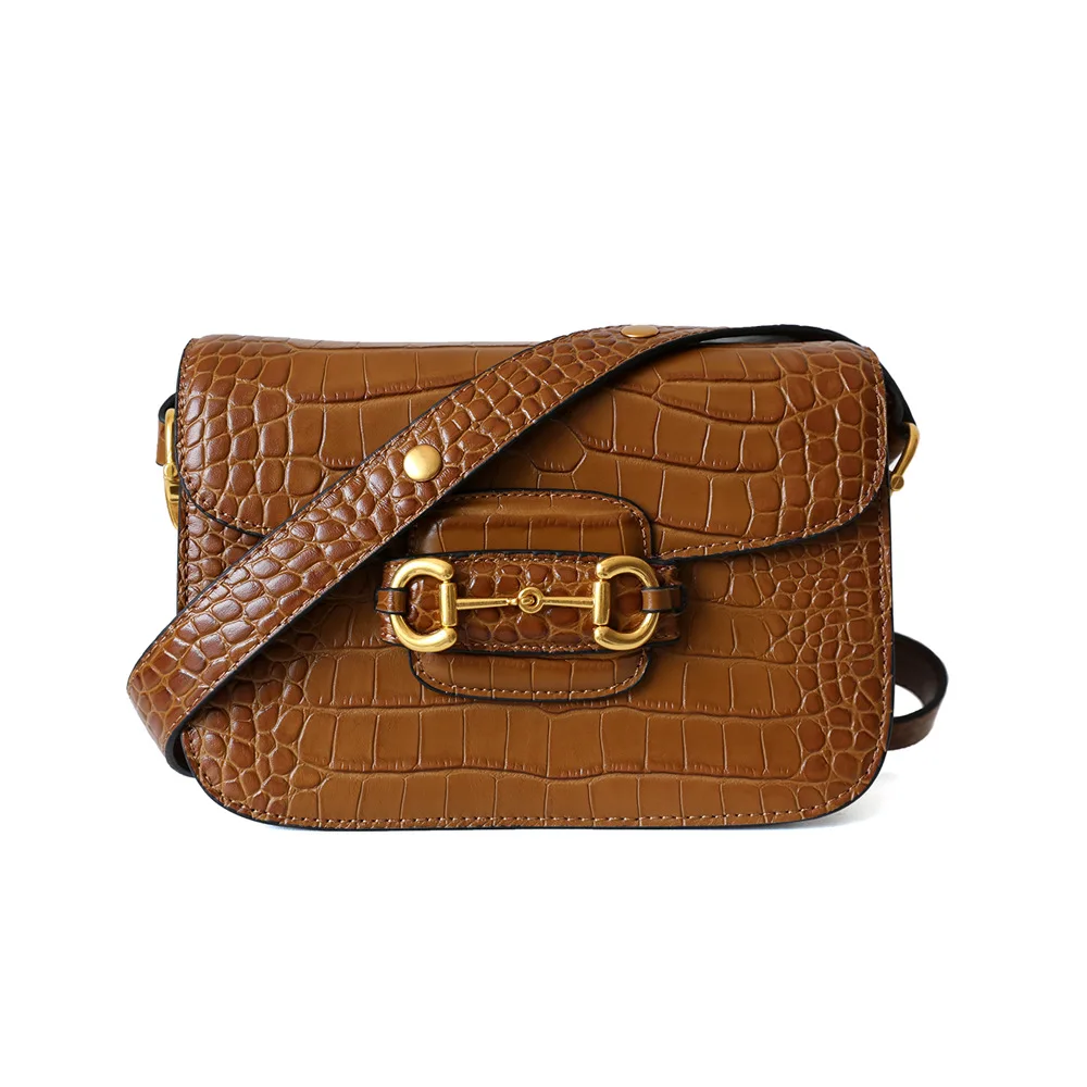 

hot sale horse gag crocodile-striped saddle bag bean curd woman's one-shouldered oblique satchel lykj-yxy