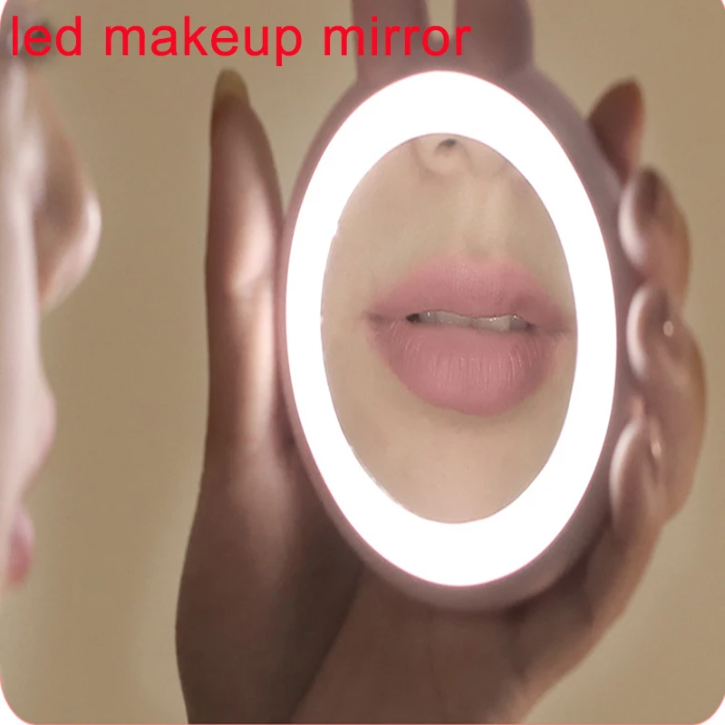 

Lighted Makeup Mirror Light Mini Round Portable LED Make Up Mirror USB Chargeable Makeup Mirror
