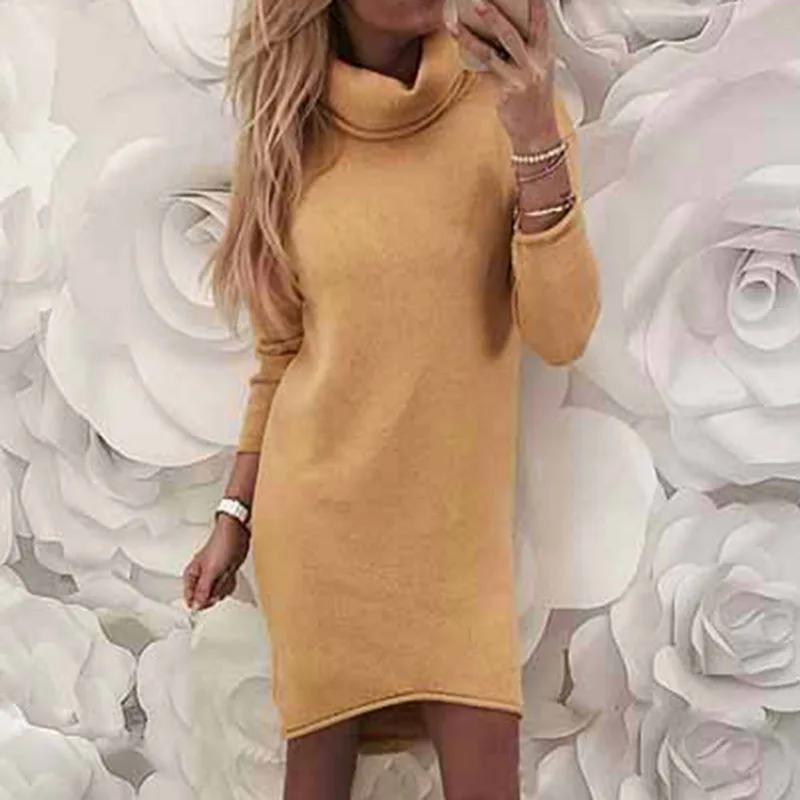 Женское зимнее платье с длинным рукавом утолщенная водолазка тонкий вязаный