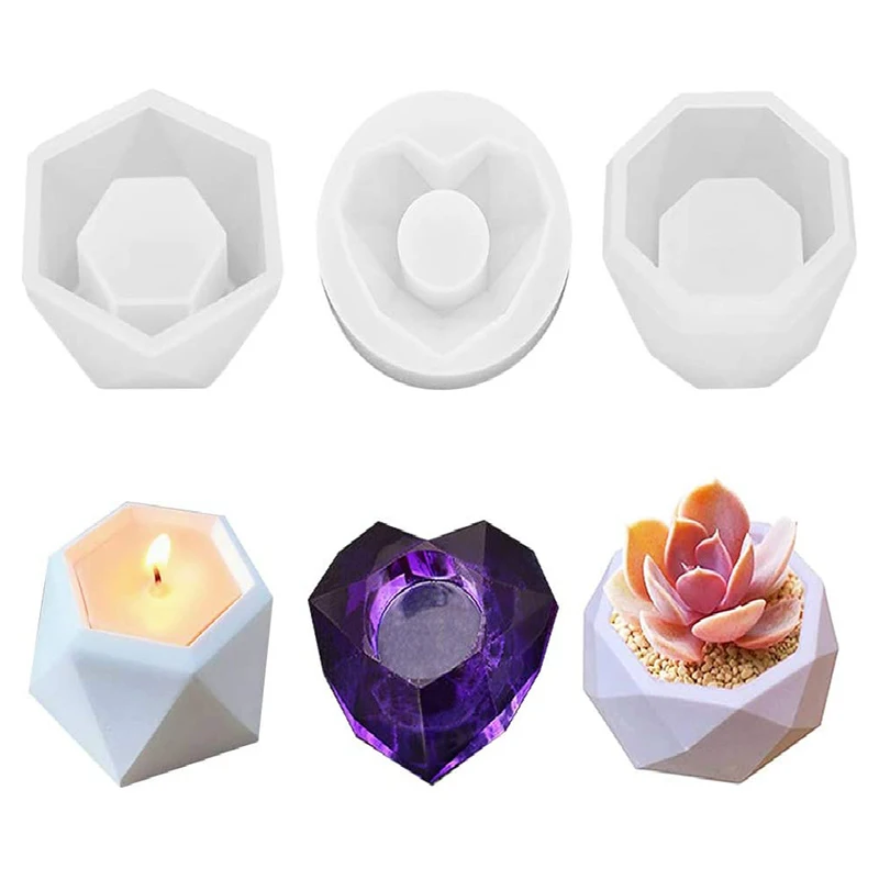 

3D Silicone Molds for Epoxy Resin Succulent Flower Pot Concrete Cement Clay Mold Silicone Resin Mold Candle Soap Making Mould TL