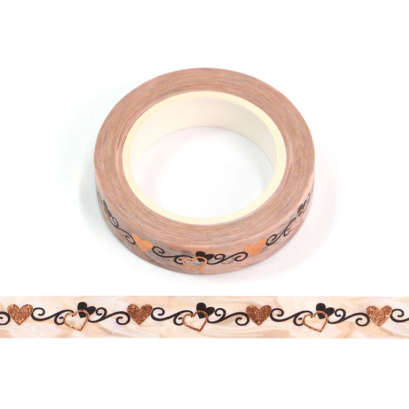 

1PC 10MM*10M Foil Romantic Golden Heart Black Heart Decorative Washi Tape Scrapbooking Masking Tape School Office Supply