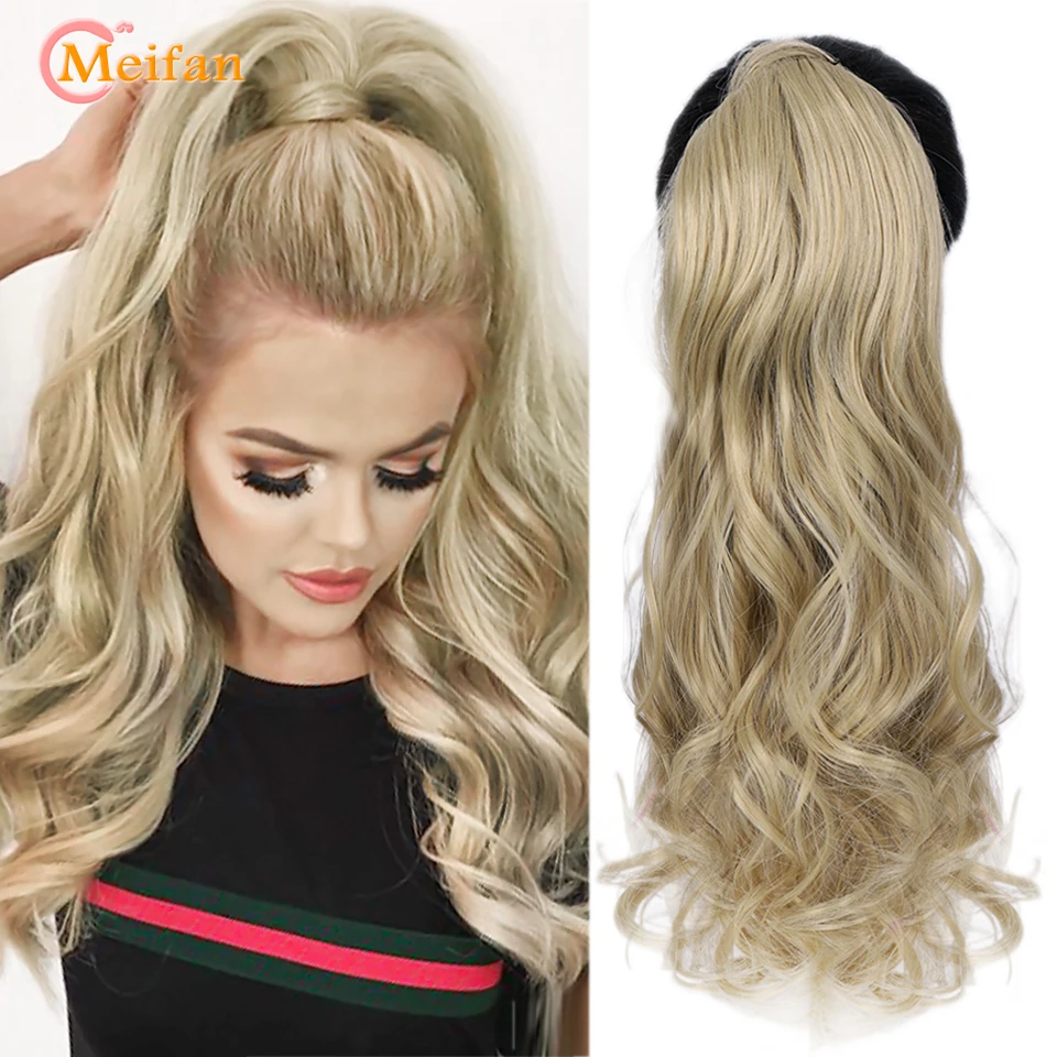 MEIFAN Long Wavy Velcro Wrap Around Clip in Ponytail Hair Extension Wig High Temperature Fiber Synthetic for Women | Шиньоны и парики