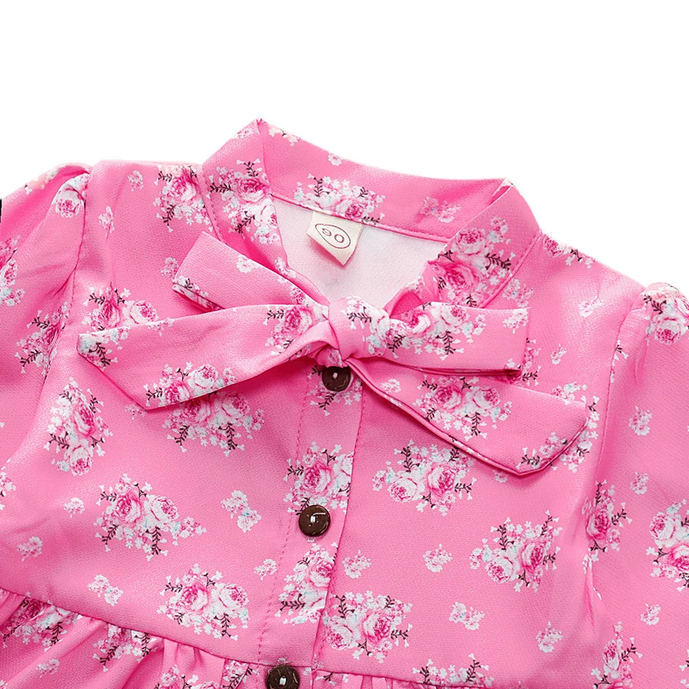 Children Girl Dress Long Sleeve Floral Printed 1-6 Years Toddler Shirt Pink Button Autumn Kids D30 | Детская одежда и обувь