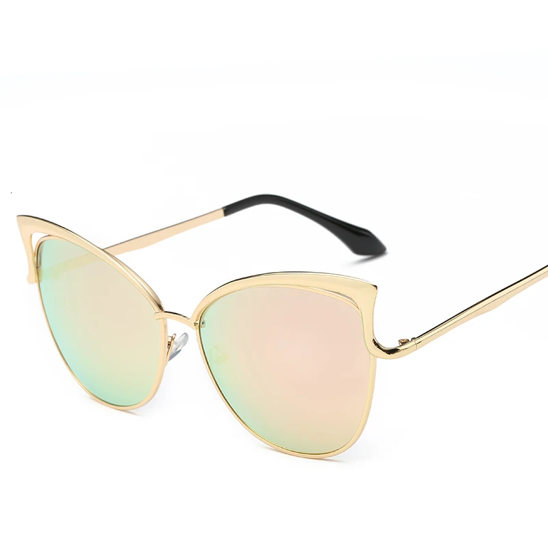 

ERILLES Metal Luxury Brand Sunglasses Womens Sexy Cat Eye Mirror Reflective Sun Glasses For Female Retro Vintage Eyewear UV400