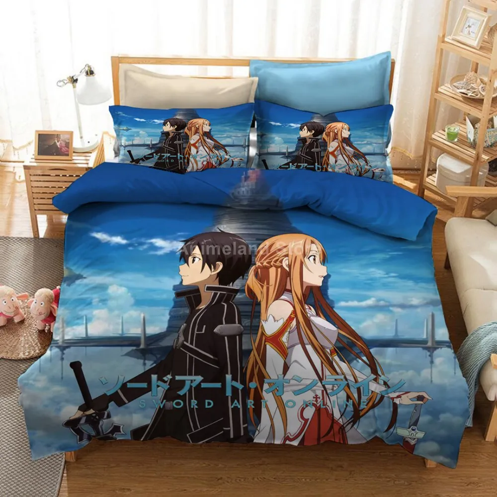 

Набор постельного белья Sword Art Online, белье с простыней в стиле аниме, пододеяльник, двуспальный, Королевский размер, модный подарок, мультяшны...