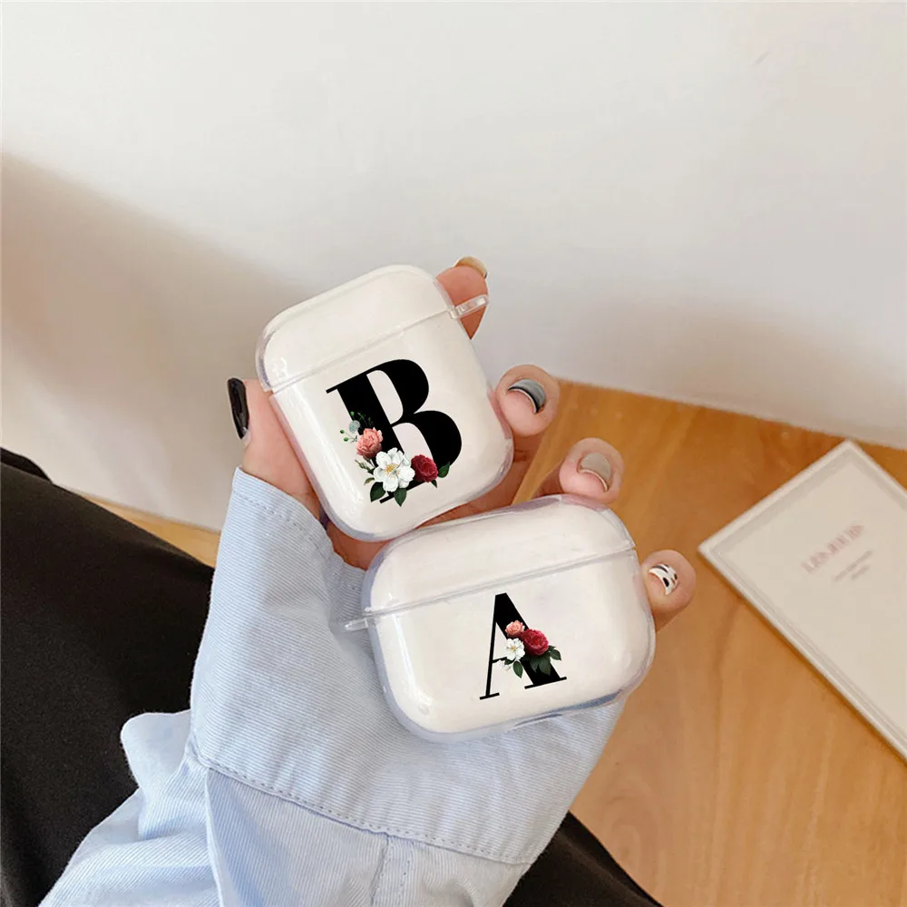 

Black letter K Word N Phone Case For Apple Airpods 2/1 Cover Cute Soft For Airpod Earphone Capa For Air Pod Pro 3 Cases Flower
