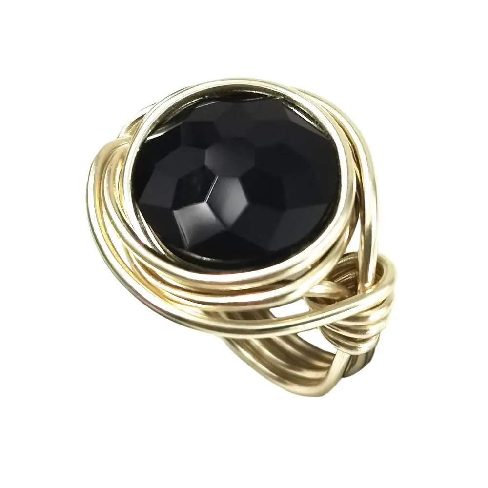 FR072Black Gold MANILAI, бохо, ручная работа, большой кристалл шампанского, кольца для женщин, модные ювелирные изделия, золотой цвет, проволока, спиральные бусины, кольцо на палец - Цвет основного камня: FR072Black Gold