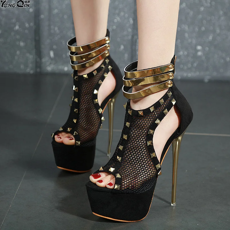 

Fashion Rivet Hollow sandals Peep toe High Heel Sandals women Sexy Shoes Women