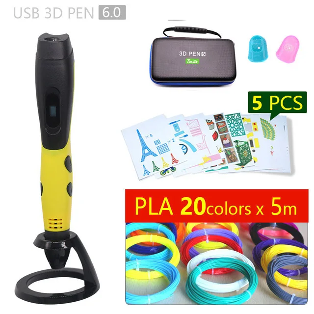 Yellow pen 100m PLA 3d Ручка 3d ручки, 1,75 мм ABS/PLA нити, подарок на год для детей; подарок на день рождения, Рождество, 3 d Ручка 3d модели, Творческая 3d печатная ручка - Цвет: Yellow pen 100m PLA