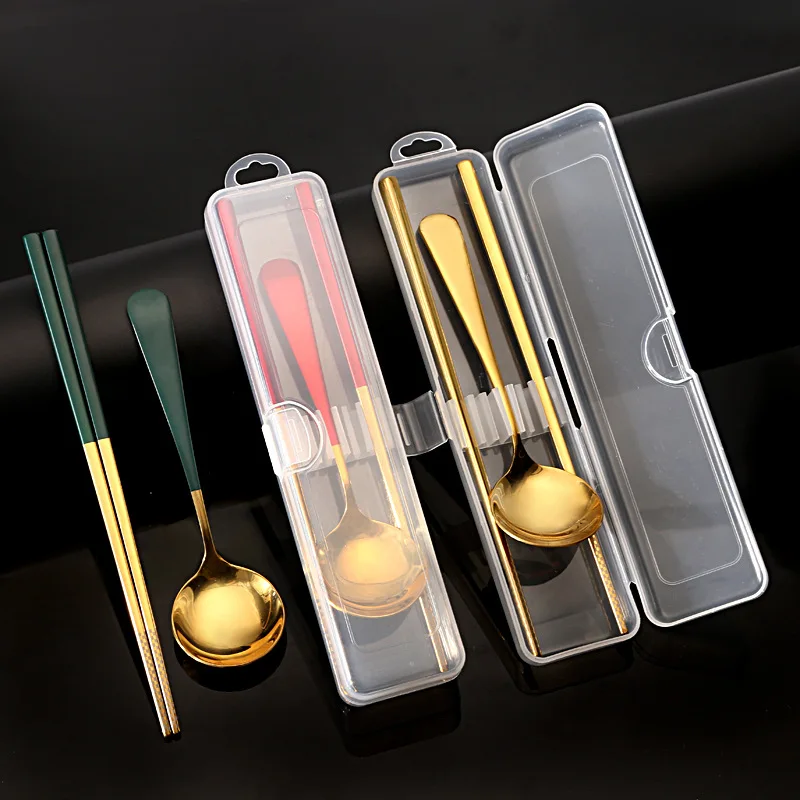 Stainless Steel Cutlery Set Travel Portable Box Cutlery Spoon Chopsticks Cutlery Set Kitchen Cutlery