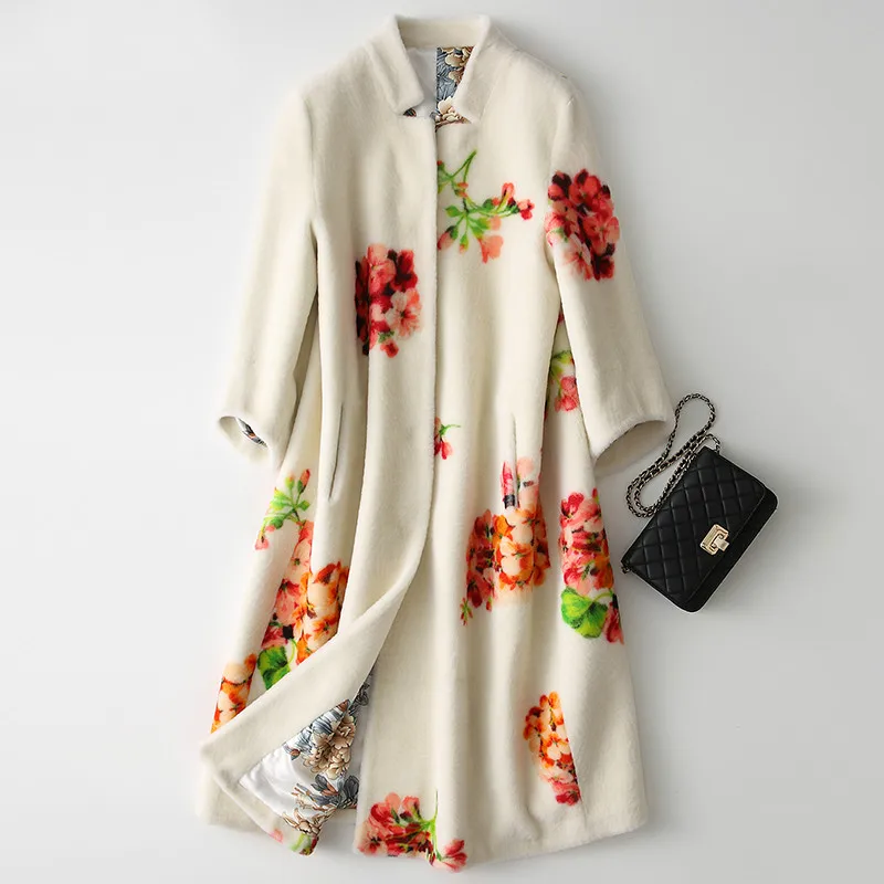 Женское длинное шерстяное пальто элегантная длинная куртка из натурального меха