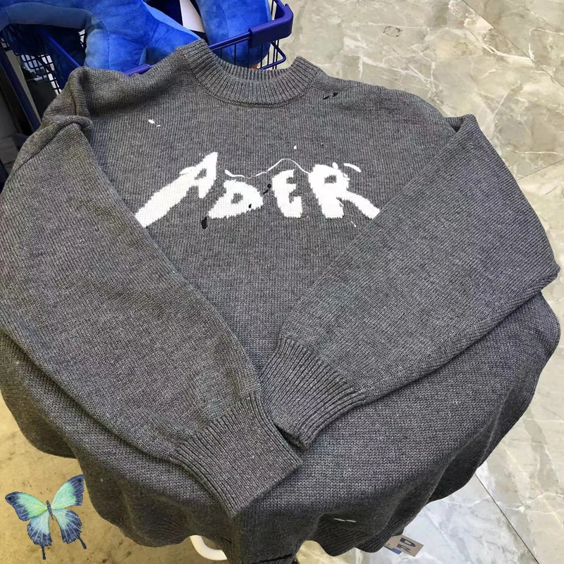 

Unisex ADER ERROR Deformed Logo Letter Embellishment Splash Ink Knit Sweater