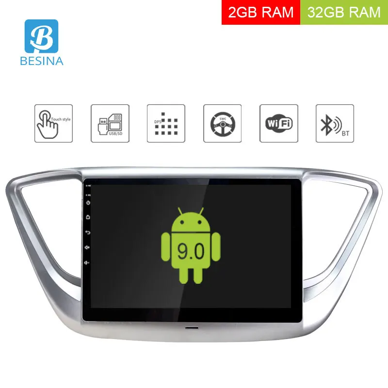 Автомобильный мультимедийный плеер Besina 9 дюймов Android 0 2 + 32 ГБ для Hyundai Verna Solaris 2017