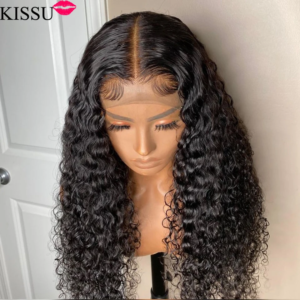 KISSU Wholesale Kinky Curly Human Hair Lace Front Wig Pre Plucked Brazilian Lace Front Human Hair Wigs For Women 4x4 Closure Wig