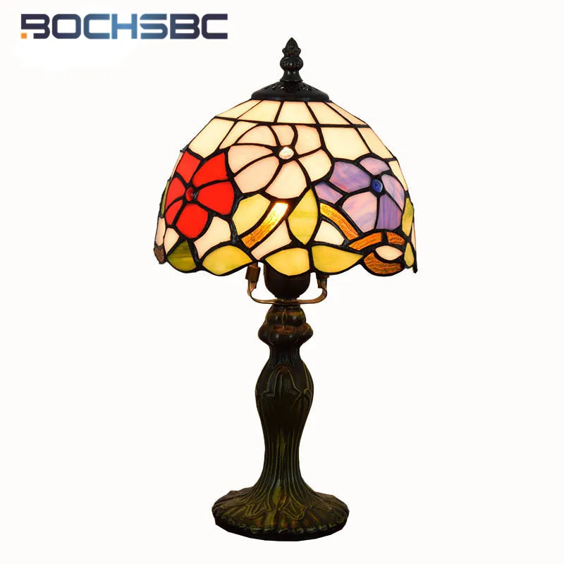 

BOCHSBC European Tiffany Stained Glass Morning Glory Creative Restaurant Bedroom Bedside Table Lamp 8 Inch 20CM Festive Light