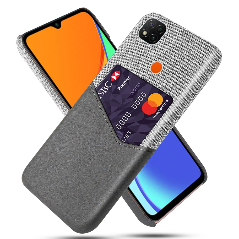 

Redmi 9C Shockproof Case for XiaoMi Redmi 9C Redmi9C Business Fabric + Luxury Leather Card Holder Fitted Cover