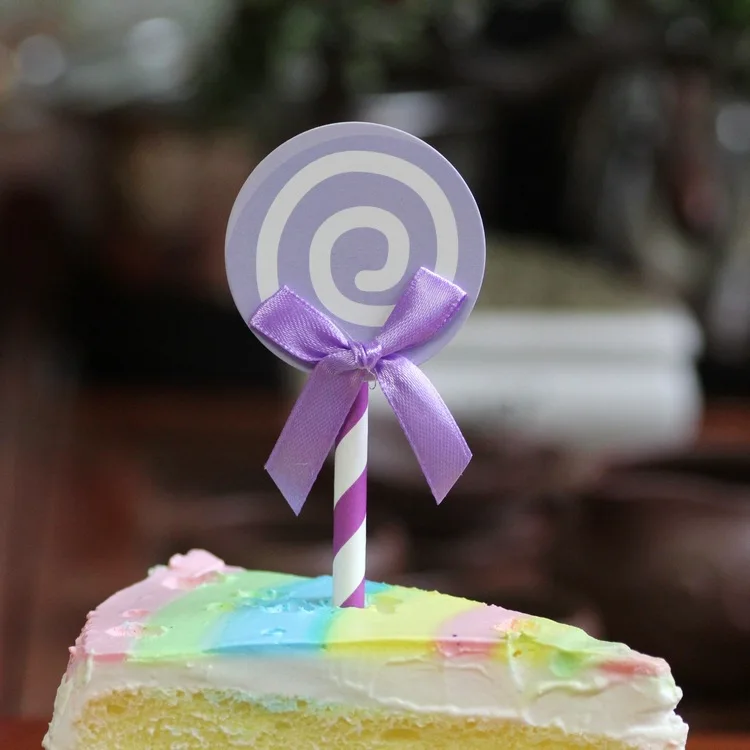6 шт./лот фиолетовый бумажный леденец цветной кекс Топпер для торта с соломинкой