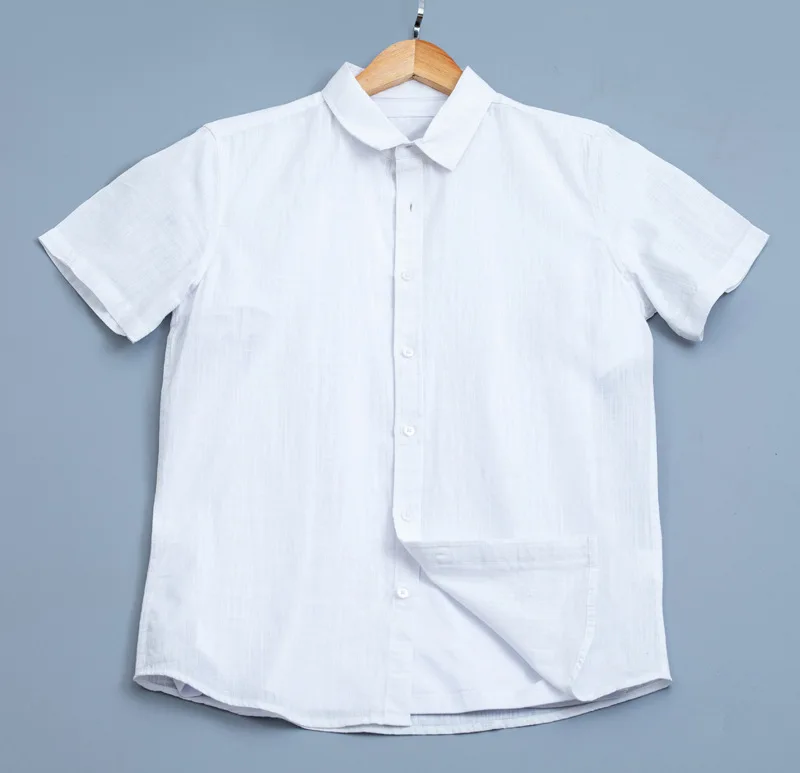 Рубашка мужская из хлопка и льна с отложным воротником короткими рукавами |