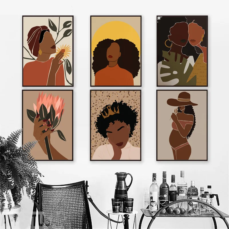 

Настенная картина на холсте Абстрактная черная девушка модная иллюстрация скандинавские плакаты и принты настенные картины для декора гос...