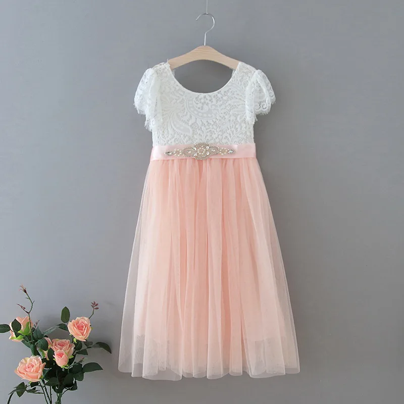 blush pink with sash Розничная ; Новинка; летнее платье принцессы для маленьких девочек; кружевное прямое платье из тюля с ресничками для свадебной вечеринки; одежда для маленьких девочек; E13844 - Цвет: blush pink with sash