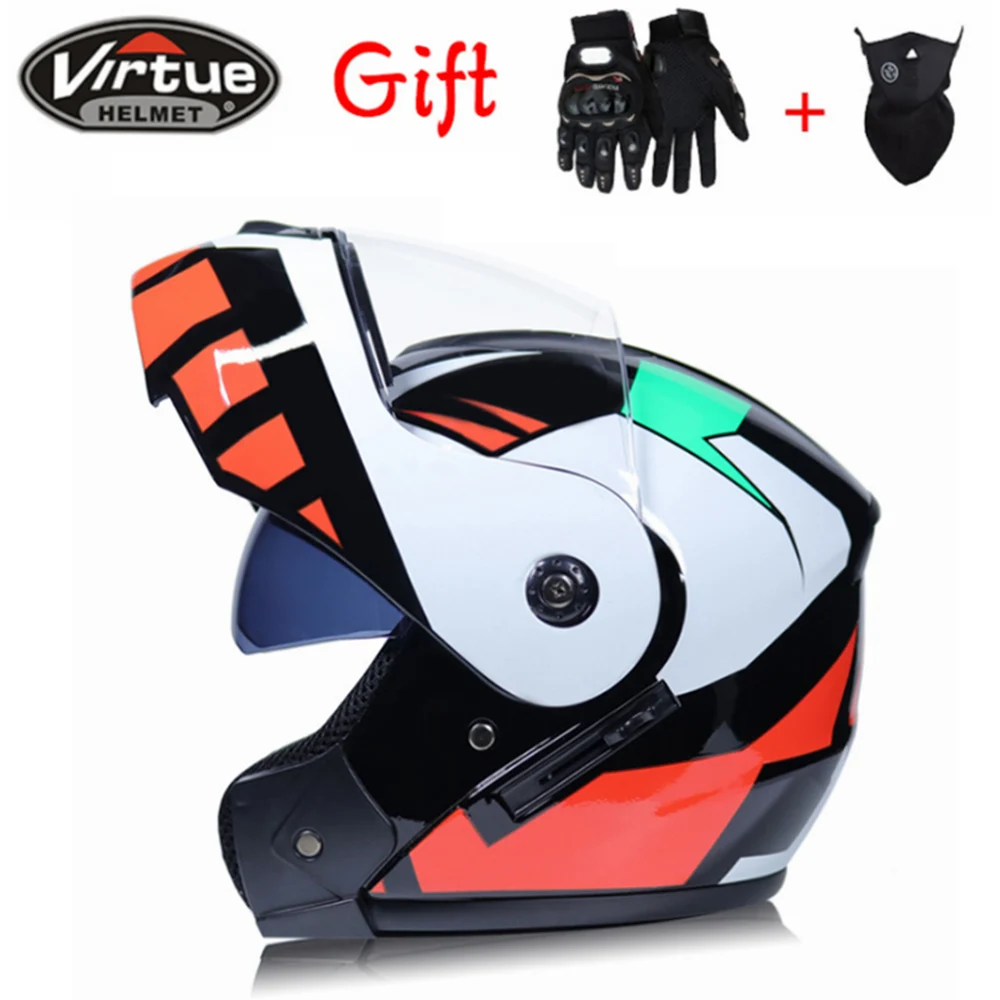 Мотоциклетный шлем с двумя объективами для мужчин и женщин закрытый на все лицо