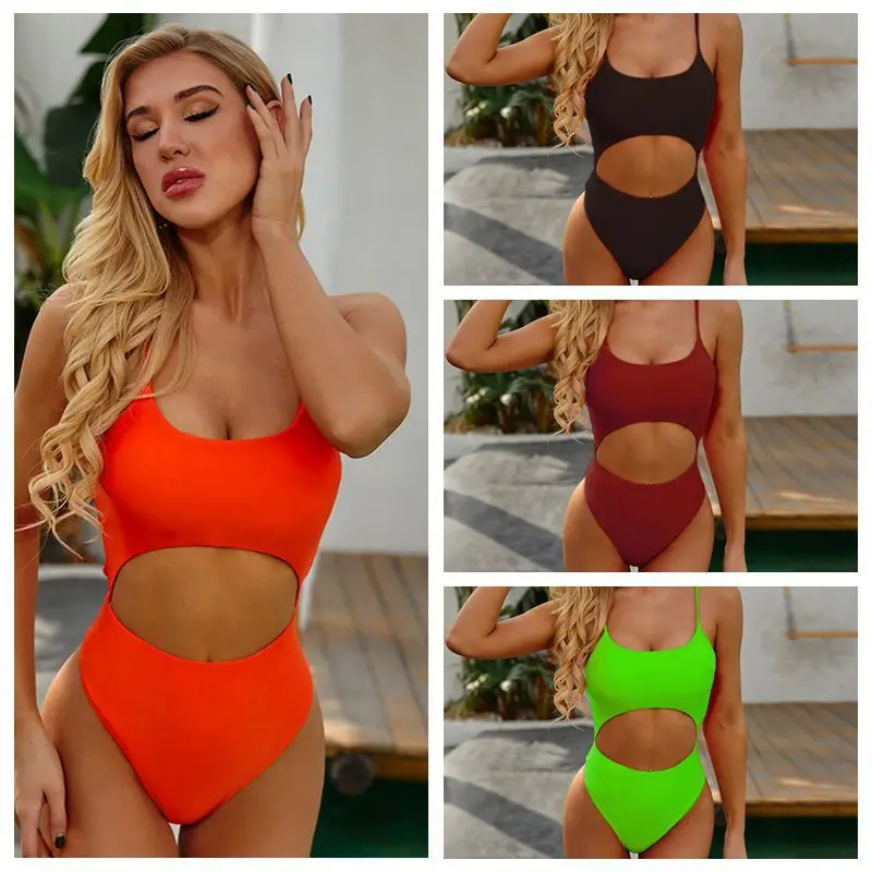

Sexy Neon Orange Bikinis High Cut One Piece Swimsuit Women Backless Beach Bathing Suit Bodysuit Strap Swim Suit Monokini 2021