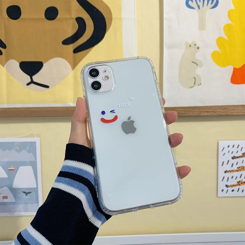 

Cute Smiley Letter Clear Phone Case For iPhone 12 11 Pro XS Max Mini X XR 7 8 Plus SE 2020 Transparent Silicone ShockProof Cover