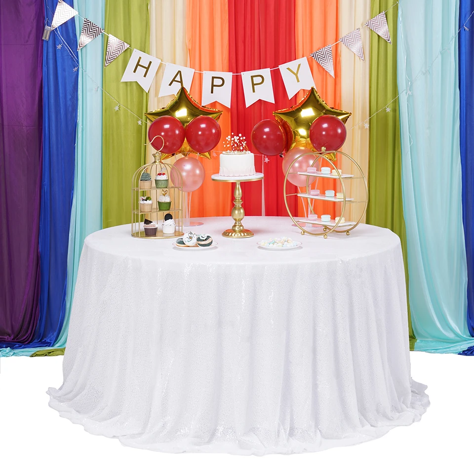 Круглая скатерть с блестками белая блестящая для свадебной вечеринки