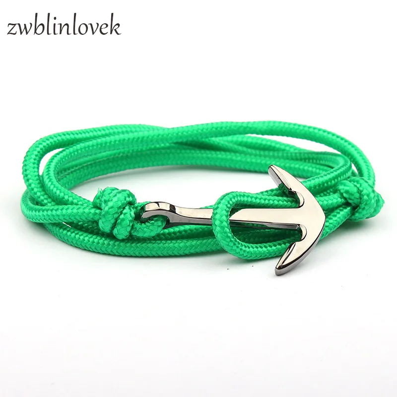 Браслет Регулируемый для мужчин и женщин серебристый якорь нитка Паракорд тёмно