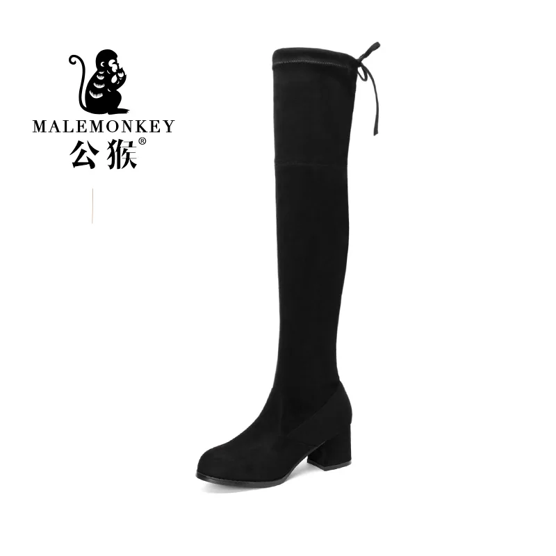 Зимние Сапоги выше колена женские удобные и мягкие эластичные флоковые чулки с