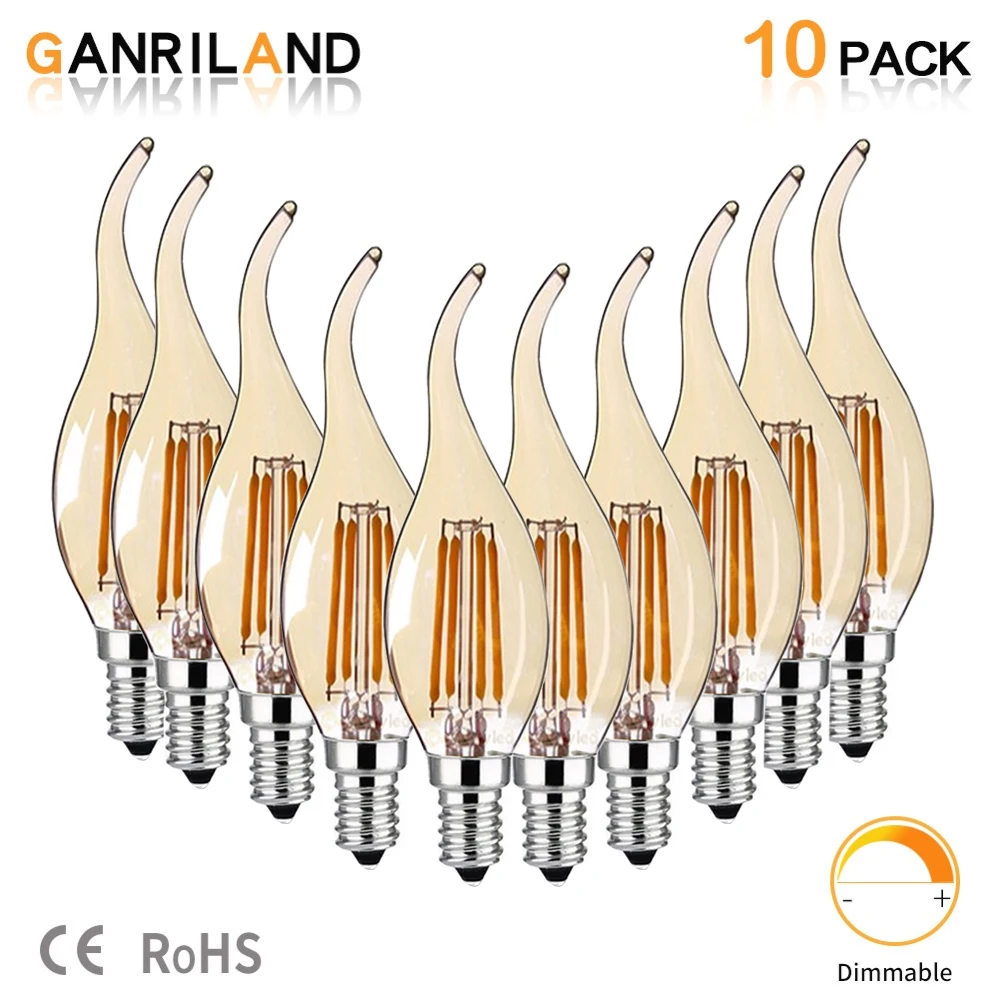 

GANRILAND LED Bulb E14 220V 4W C35 LED Dimmable Filament Bulbs Candelabra Flame Bent Tip 30W Incandescent Equivalent lamp