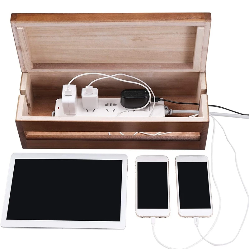 2X Cable Management Box Wooden Cord Organizer For Extension Power Stripe Surge Protector Wire (Coffee Color) | Дом и сад