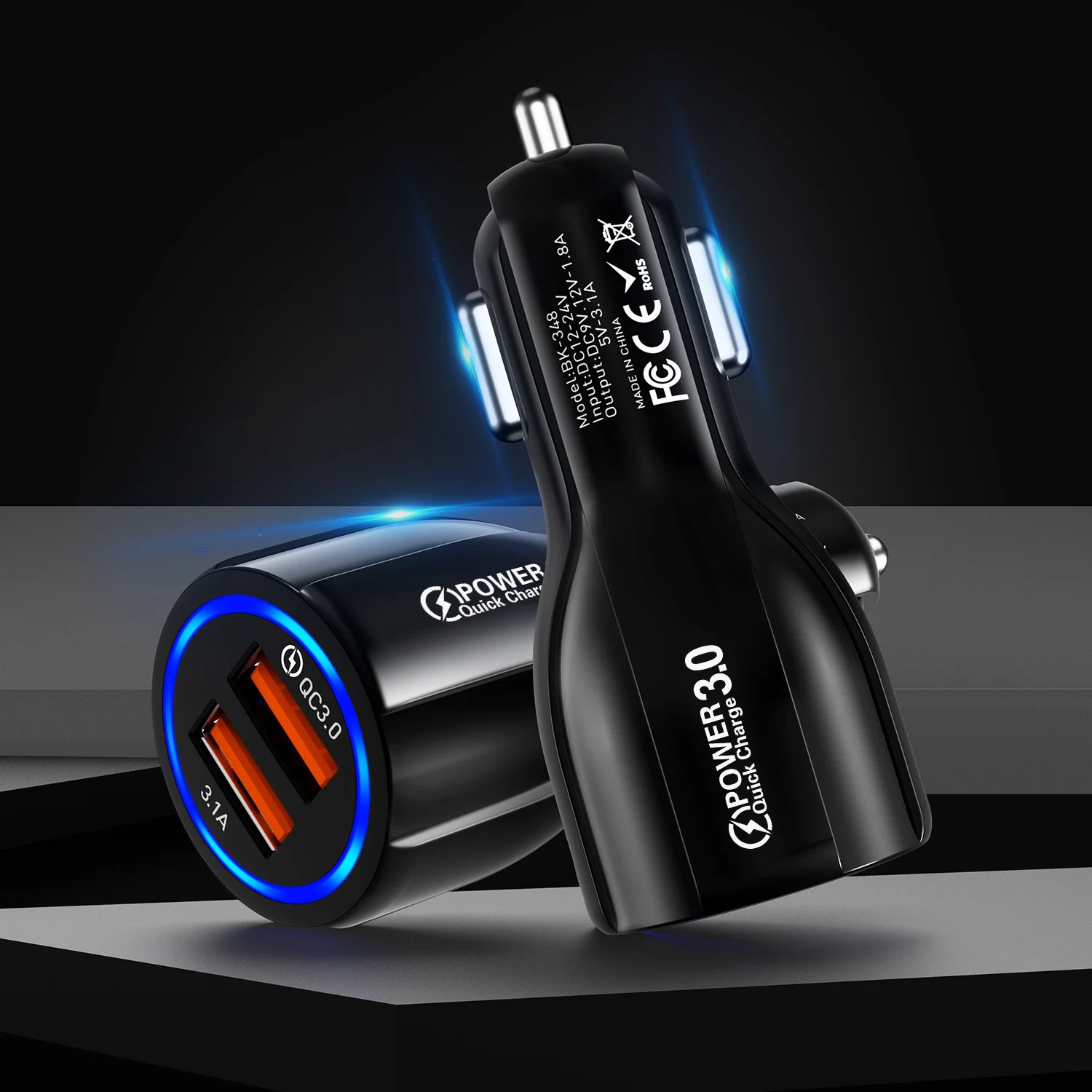 Автомобильное зарядное устройство QC 3 0 с двумя usb портами для мобильных телефонов