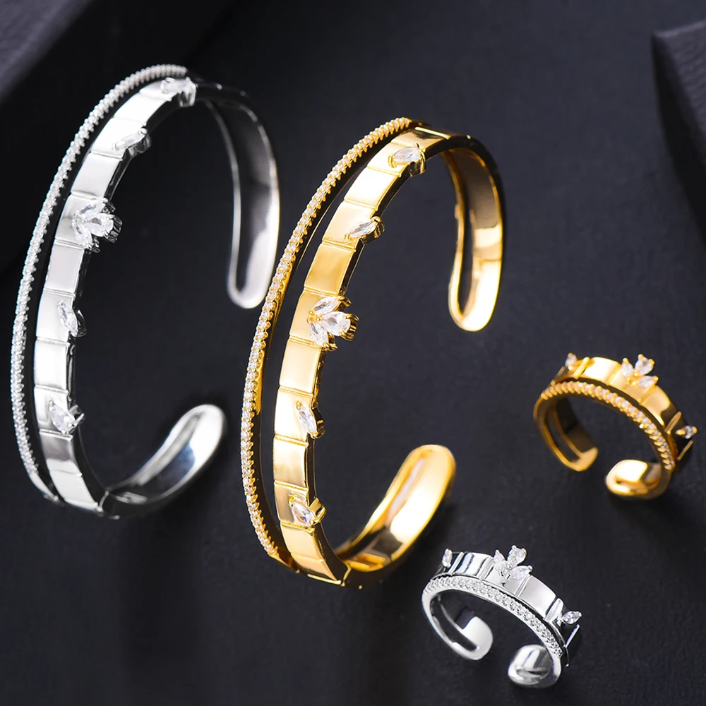 GODKI Luxury Icedout Set di anelli cubici con bracciale a maglie Set di gioielli da sposa Dubai per donne matrimonio zircone cubico brincos para as mulheres