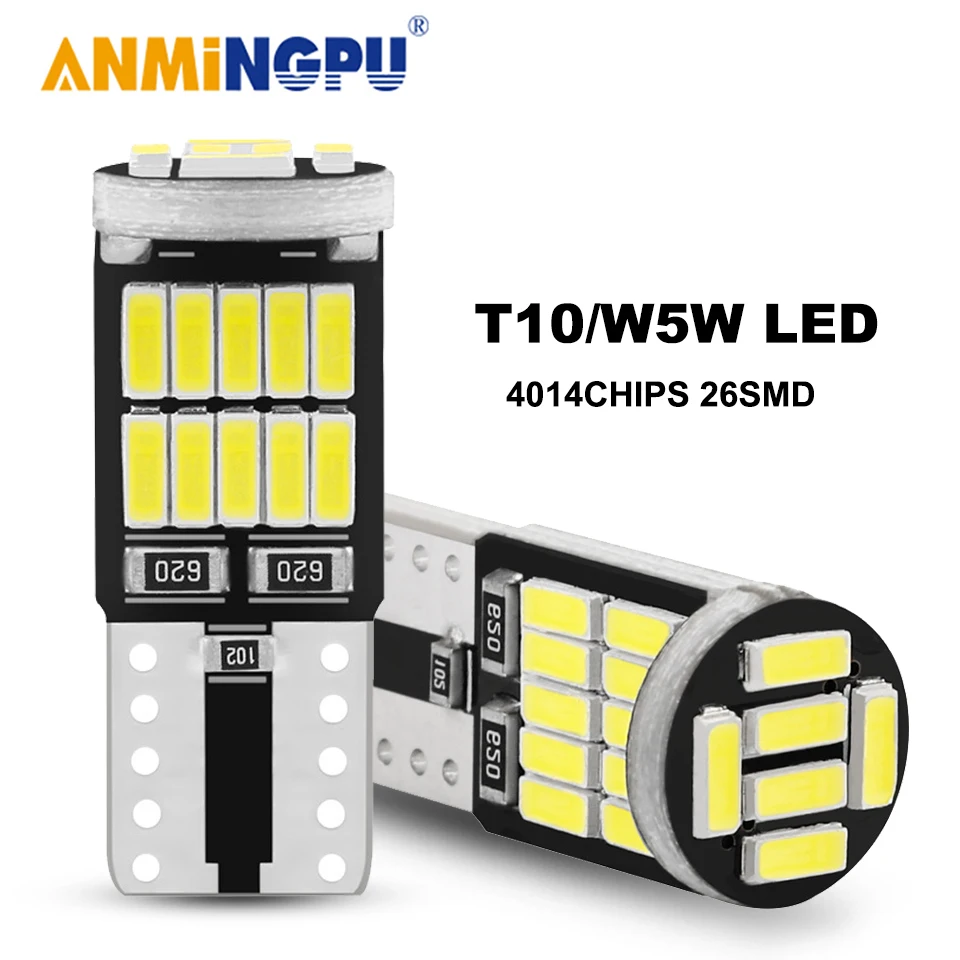 ANMINGPU W5W Led T10 Светодиодные лампы 26SMD 4014 чипы 194 501 Canbus белые сигнальные лампы для салона автомобиля купольные лампы для чтения габаритные огни 12 В