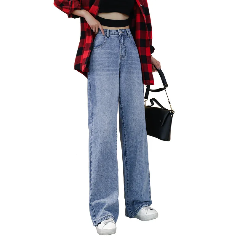 #3168 Spring Autumn Korean Style Loose Wide Leg Jeans Women High Waisted Casual Straight Femme Ladies Denim | Женская одежда