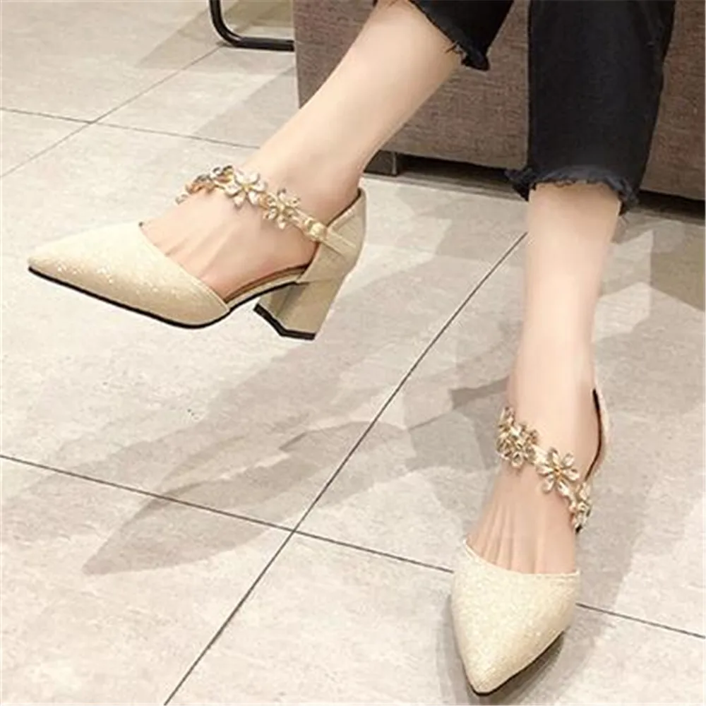 

Women's Shoes New Fashion Casual Pointed Toe Buckle Strap Square Heel Med Female Sexy Party High Heels Black Silver Gold Pumps